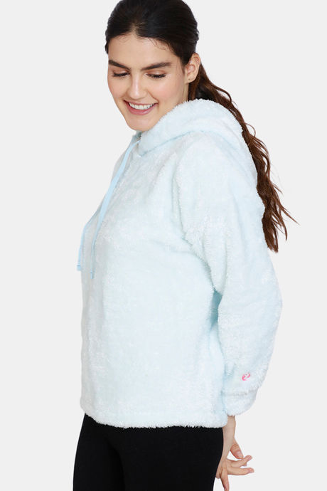 Zivame Fluffy Fur Knit Hoodie Sweatshirt - Baby Blue — image 2